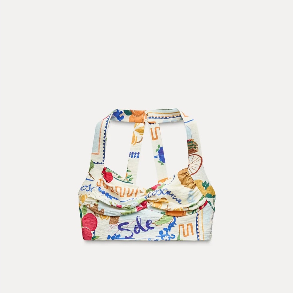 Zara Multicolor Printed Halter Top